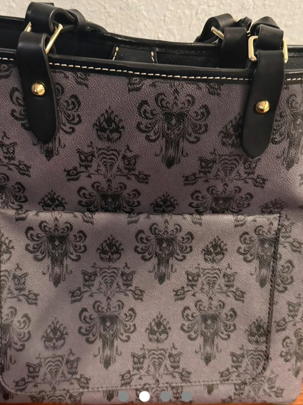 Dooney & Bourke Haunted Mansion Gray Damask Tote with Black Trim - Picture 2 of 4